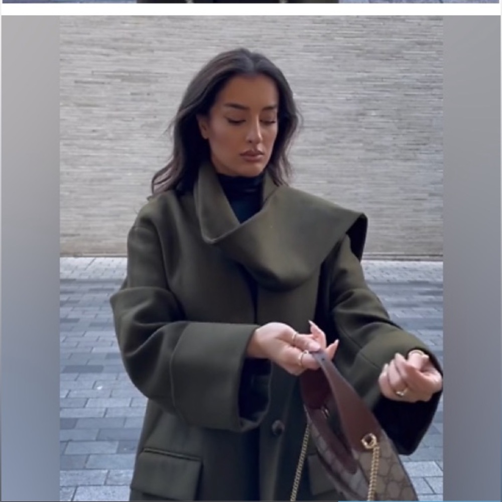 ZARA KHAKI MANTECO WOOL SCARF COAT size XS/S.